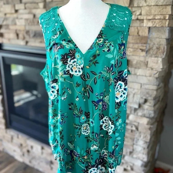 NWT Daniel Rainn Floral Lace Sleeveless Tank Green Size 2X - Picture 3 of 8